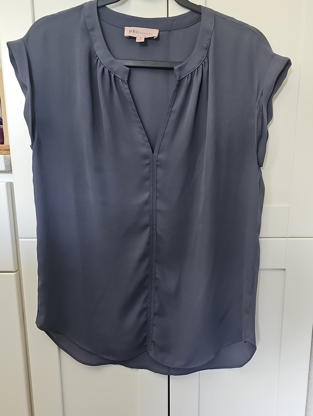 Philosophy Slate Blue Cap-Sleeve Split-Neck Blouse